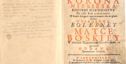  Korona Niebieska, modlitewnik z 1727 roku z autografem J. I. Kraszewskiego i jego brata Kajetana 